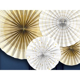 Dekorativní závěsné rozety, bílo-zlaté, 23-40cm, set 4ks (zn. PartyDeco)