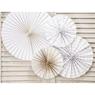 Dekorativní závěsné rozety, bílo-zlaté, 23-40cm, set 4ks (zn. PartyDeco)