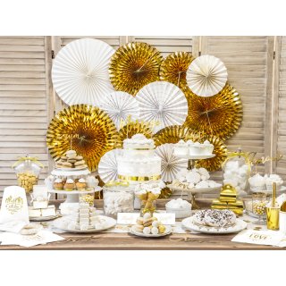 Dekorativní závěsné rozety, bílo-zlaté, 23-40cm, set 4ks (zn. PartyDeco)