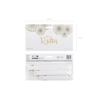 Dekorativní závěsné rozety, bílé se zlatým lemem, 23-40cm, set 3ks (zn. PartyDeco)