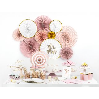 Dekorativní závěsné rozety, bílé se zlatým lemem, 23-40cm, set 3ks (zn. PartyDeco)