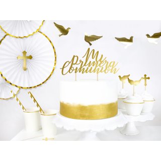 Dekorativní závěsné rozety, bílé se zlatým lemem, 23-40cm, set 3ks (zn. PartyDeco)