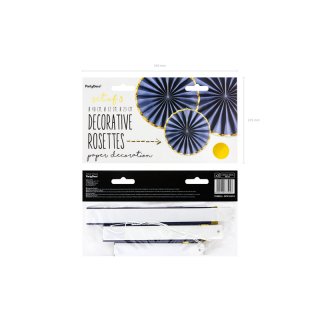 Dekorativní závěsné rozety, tmavě modrá se zlatým lemem, 23-40cm, set 3ks (zn. PartyDeco)