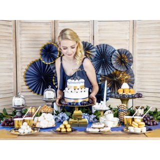 Dekorativní závěsné rozety, tmavě modrá se zlatým lemem, 23-40cm, set 3ks (zn. PartyDeco)