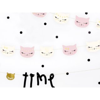 Girlanda Kočky - Meow party, růžovo-bílý mix, 8ks, délka 1.4m (zn. PartyDeco)