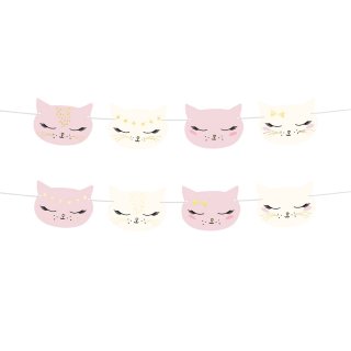 Girlanda Kočky - Meow party, růžovo-bílý mix, 8ks, délka 1.4m (zn. PartyDeco)
