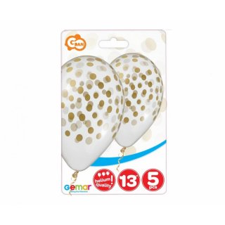 Latexové balónky Zlaté konfety - natisklé, průhledné, velikost 33cm, set 5ks (zn. GEMAR)