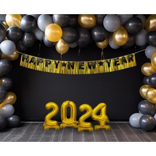 Závěsný banner / girlanda Šťastný Nový rok / Happy New Year, zlaté pozadí s černým nápisem, rozměr 180x22cm (zn. Godan)