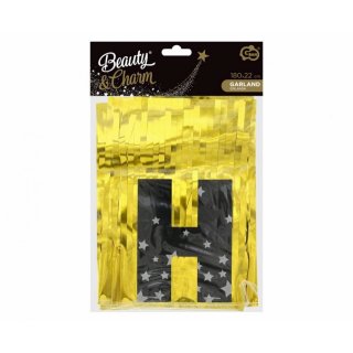 Závěsný banner / girlanda Šťastný Nový rok / Happy New Year, zlaté pozadí s černým nápisem, rozměr 180x22cm (zn. Godan)