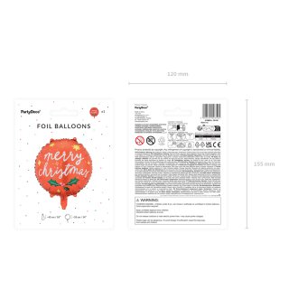 Fóliový balónek Veselé Vánoce / Merry Christmas, kruh, velikost 45cm (zn. PartyDeco)