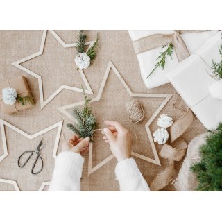 Dřevěné ozdobné hvězdy na zavěšení, mix 3ks (zn. PartyDeco)