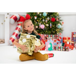 Dárkové metalické sáčky + samolepky, zlatá barva, rozměr 25x38x11cm, set 3ks (zn. PartyDeco)