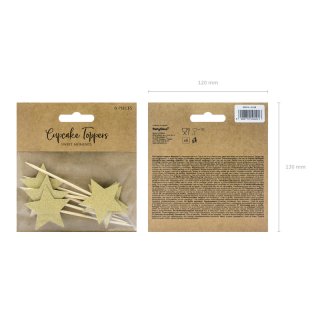Dortové zápichy / na muffiny - HVĚZDIČKY, zlatá barva s glitrovým efektem, rozměr 11.5cm (zn. PartyDeco)