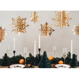 Závěsné ozdobné papírové 3D vločky, zlatá barva, rozměr 15-25cm, set 6ks (zn. PartyDeco)