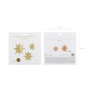 Závěsné ozdobné papírové 3D vločky, zlatá barva, rozměr 15-25cm, set 6ks (zn. PartyDeco)
