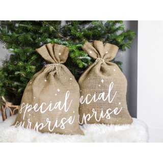 Jutový pytlík Special Surprise, bílý nápis, rozměr 40x55cm (zn. PartyDeco)