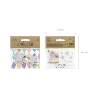 Dortové zápichy / na muffiny - HVĚZDIČKY, stříbrná barva s glitrovým efektem, rozměr 11.5cm (zn. PartyDeco)