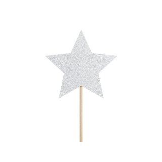 Dortové zápichy / na muffiny - HVĚZDIČKY, stříbrná barva s glitrovým efektem, rozměr 11.5cm (zn. PartyDeco)