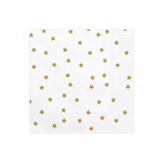 Vánoční ubrousky Hvězdy, zlaté na bílém pozadí, rozměr 33x33cm (zn. PartyDeco)