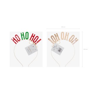 Vánoční kovová Čelenka HO HO HO!, zlatá s barevným nápisem (zn. PartyDeco)