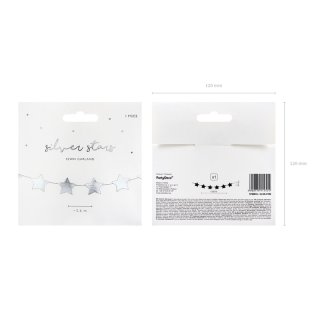 Fóliová girlanda Hvězdičky, stříbrná zrcadlová barva, výška 5cm / délka 3.6m (zn. PartyDeco)