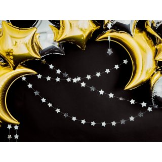 Fóliová girlanda Hvězdičky, stříbrná zrcadlová barva, výška 5cm / délka 3.6m (zn. PartyDeco)