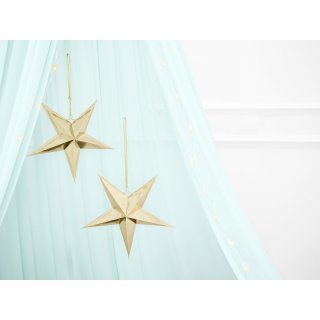 Papírová pěticípá 3D HVĚZDA, zlatá zrcadlová barva, průměr 45cm + provázek (zn. PartyDeco)