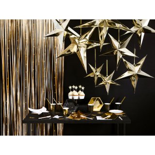 Papírová pěticípá 3D HVĚZDA, zlatá zrcadlová barva, průměr 45cm + provázek (zn. PartyDeco)