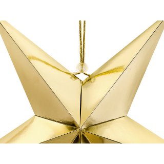 Papírová pěticípá 3D HVĚZDA, zlatá zrcadlová barva, průměr 45cm + provázek (zn. PartyDeco)