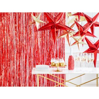 Papírová pěticípá 3D HVĚZDA, červený zrcadlová barva, průměr 30cm + provázek (zn. PartyDeco)