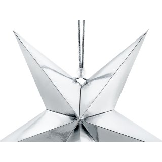 Papírová pěticípá 3D HVĚZDA, stříbrná zrcadlová barva, průměr 30cm + provázek (zn. PartyDeco)