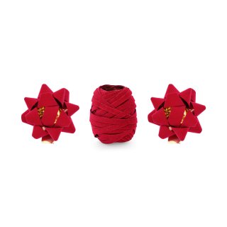 Sada a rozet a stuhy - červená barva se semišem, set 3ks (zn. PartyDeco)