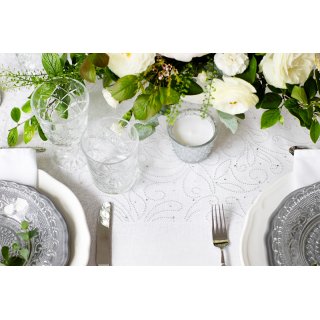 Luxusní dekorační organza s perlami, bílá, šířka 48cm / délka 9m (zn. PartyDeco)