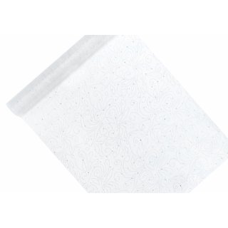 Luxusní dekorační organza s perlami, bílá, šířka 48cm / délka 9m (zn. PartyDeco)