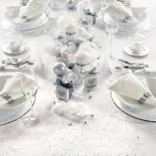 Luxusní dekorační organza s perlami, bílá, šířka 48cm / délka 9m (zn. PartyDeco)