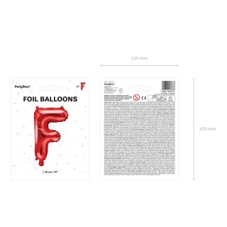 Fóliové PÍSMENO F, červená barva, velikost 35cm (zn. PartyDeco)