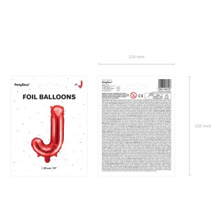 Fóliové PÍSMENO J, červená barva, velikost 35cm (zn. PartyDeco)