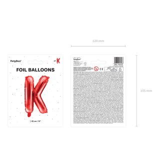 Fóliové PÍSMENO K, červená barva, velikost 35cm (zn. PartyDeco)