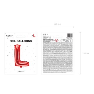 Fóliové PÍSMENO L, červená barva, velikost 35cm (zn. PartyDeco)