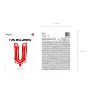 Fóliové PÍSMENO U, červená barva, velikost 35cm (zn. PartyDeco)