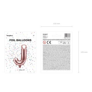 Fóliové PÍSMENO J, rosegold barva, velikost 35cm (zn. PartyDeco)