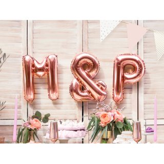 Fóliové PÍSMENO M, rosegold barva, velikost 35cm (zn. PartyDeco)