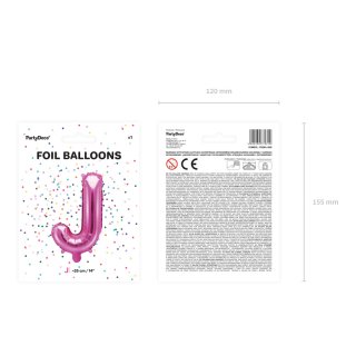 Fóliové PÍSMENO J, tmavě růžová barva, velikost 35cm (zn. PartyDeco)