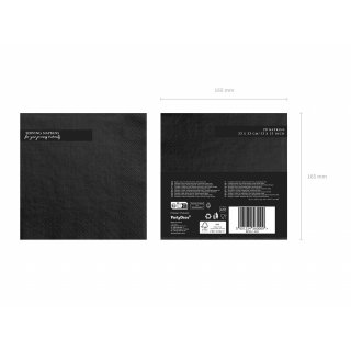 Ubrousky papírové, třívrstvé, černá barva, rozměr 33x33cm - set 20ks (zn. PartyDeco)