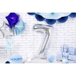 Fóliová ČÍSLICE 7, stříbrná metalická barva, velikost 86cm (zn. PartyDeco)