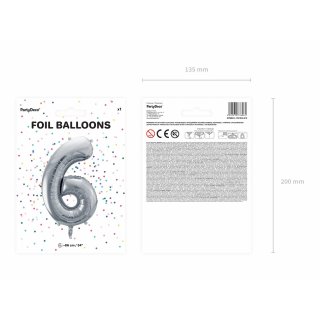 Fóliová ČÍSLICE 6, stříbrná metalická barva, velikost 86cm (zn. PartyDeco)