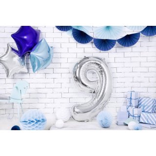 Fóliová ČÍSLICE 9, stříbrná metalická barva, velikost 86cm (zn. PartyDeco)