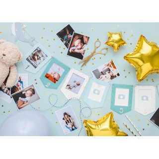Fotorámečky na girlandě - VELRYBA / chlapeček - mapování po měsících, délka 10.5x15cm (zn. PartyDeco)