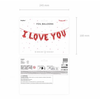 Fóliový nápis I LOVE YOU, rozměr 260x40cm, červená barva (zn. PartyDeco)