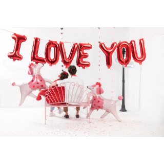 Fóliový nápis I LOVE YOU, rozměr 260x40cm, červená barva (zn. PartyDeco)